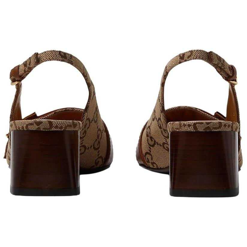 Purchase GUCCI古馳 皮革 雙G 帆布 交織圖案 時尚涼鞋 女款 棕色