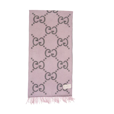 (Women) GUCCI GG Cashmere Jacquard Knit Scarf Pink Grey Accessories. 674275-3G344-1272