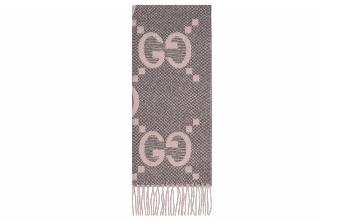 (Women) GUCCI GG Cashmere Jacquard Knit Scarf Pink Grey Accessories. 674275-3G344-1272 圖 2