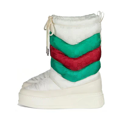 (W) Gucci GG Chevron Boots Green Red 'White'