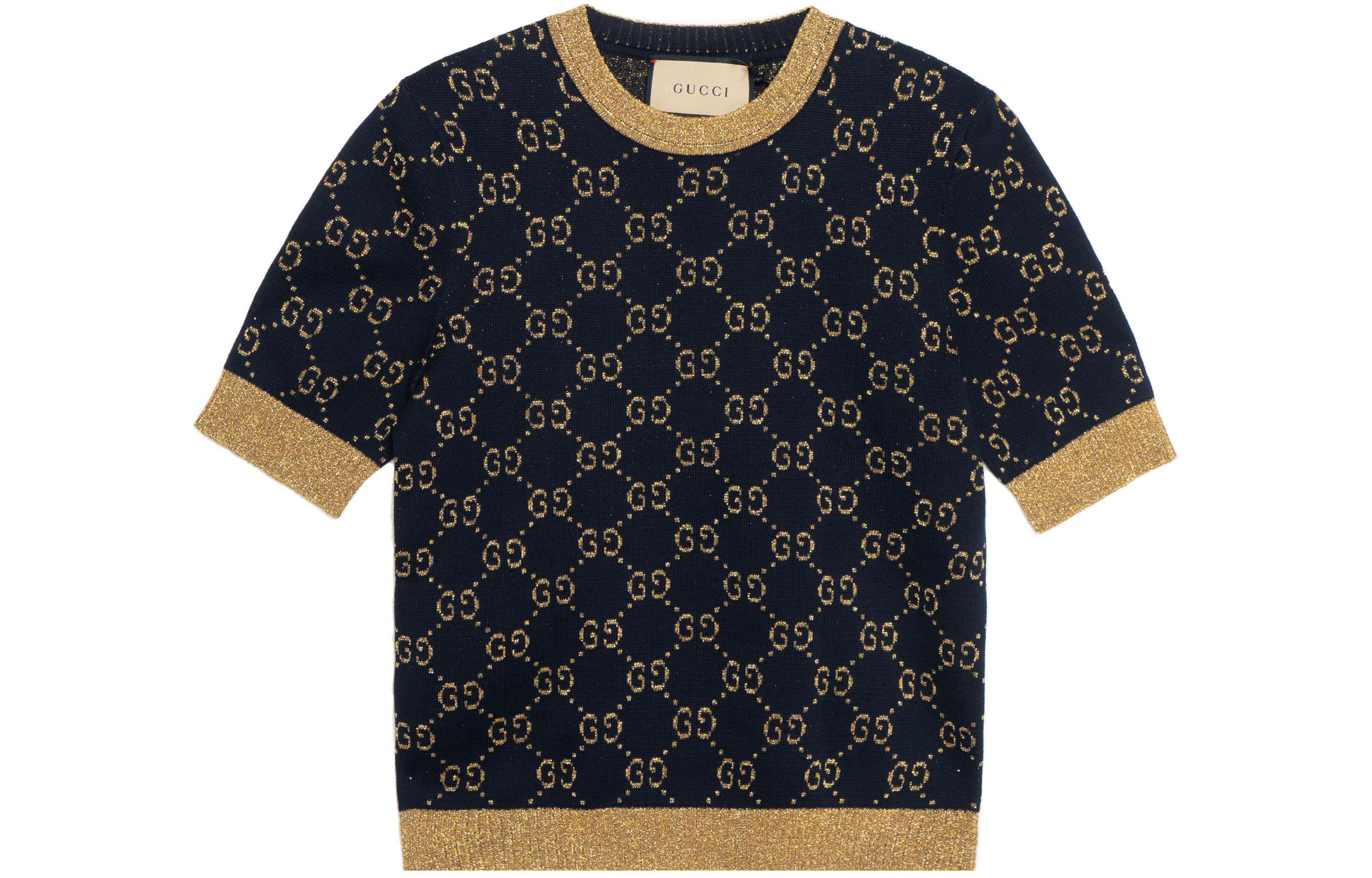 Buy (W) Gucci GG 棉質金屬裝飾短袖T恤 深藍色 526759-X9W83-4921