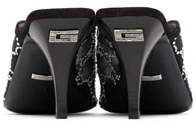 (Women) Gucci GG Crystal 75mm Heeled Sandal Black Mesh