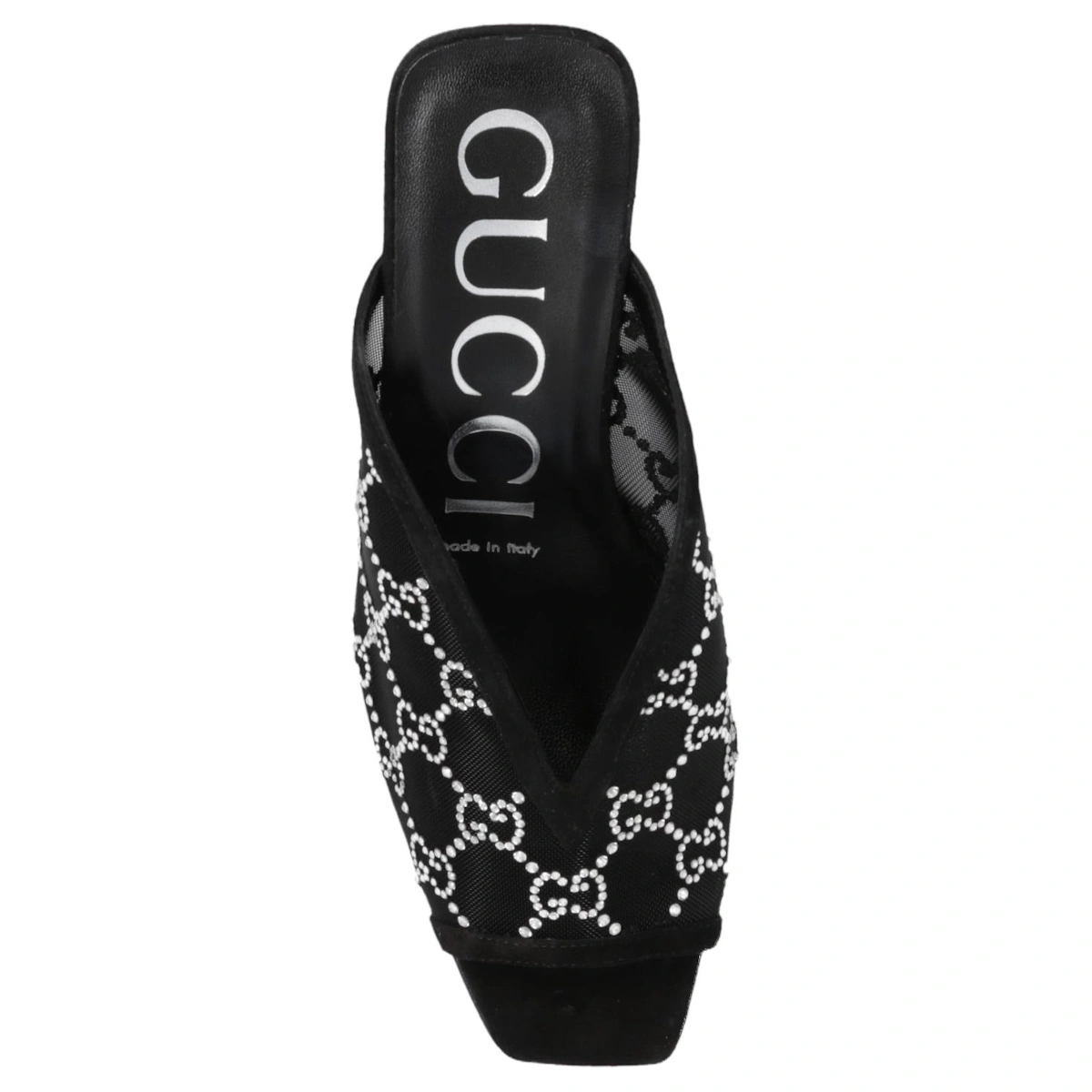 (Women) Gucci GG Crystal 75mm Heeled Sandal Black Mesh