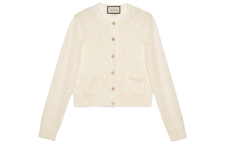 (Women) Gucci GG Cutout Wool Knit Sweater Ivory White 642117-XKBL7-9200
