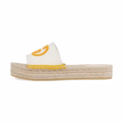 (W) Gucci GG Embroidered Canvas Espadrille Slide 'White'