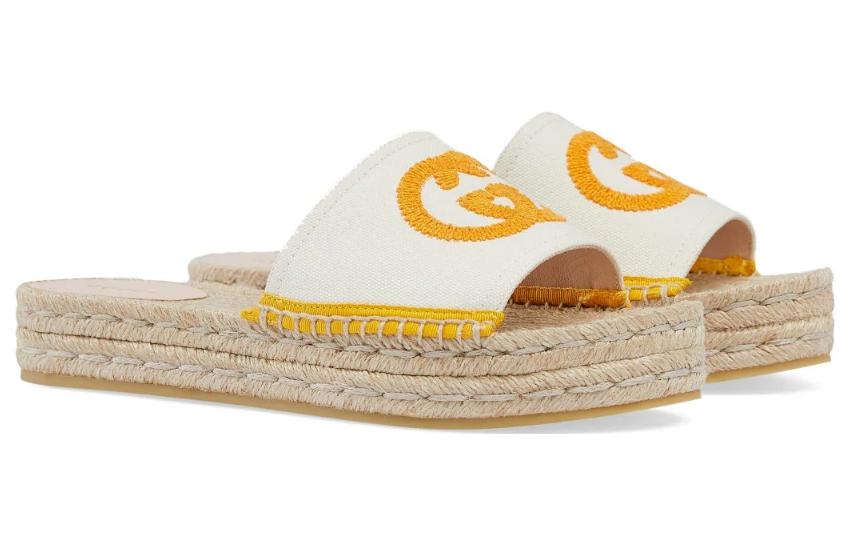 Order (W) Gucci GG Geborduurde Canvas Espadrille Slide ''Wit'' 725832-KIFD0-9174