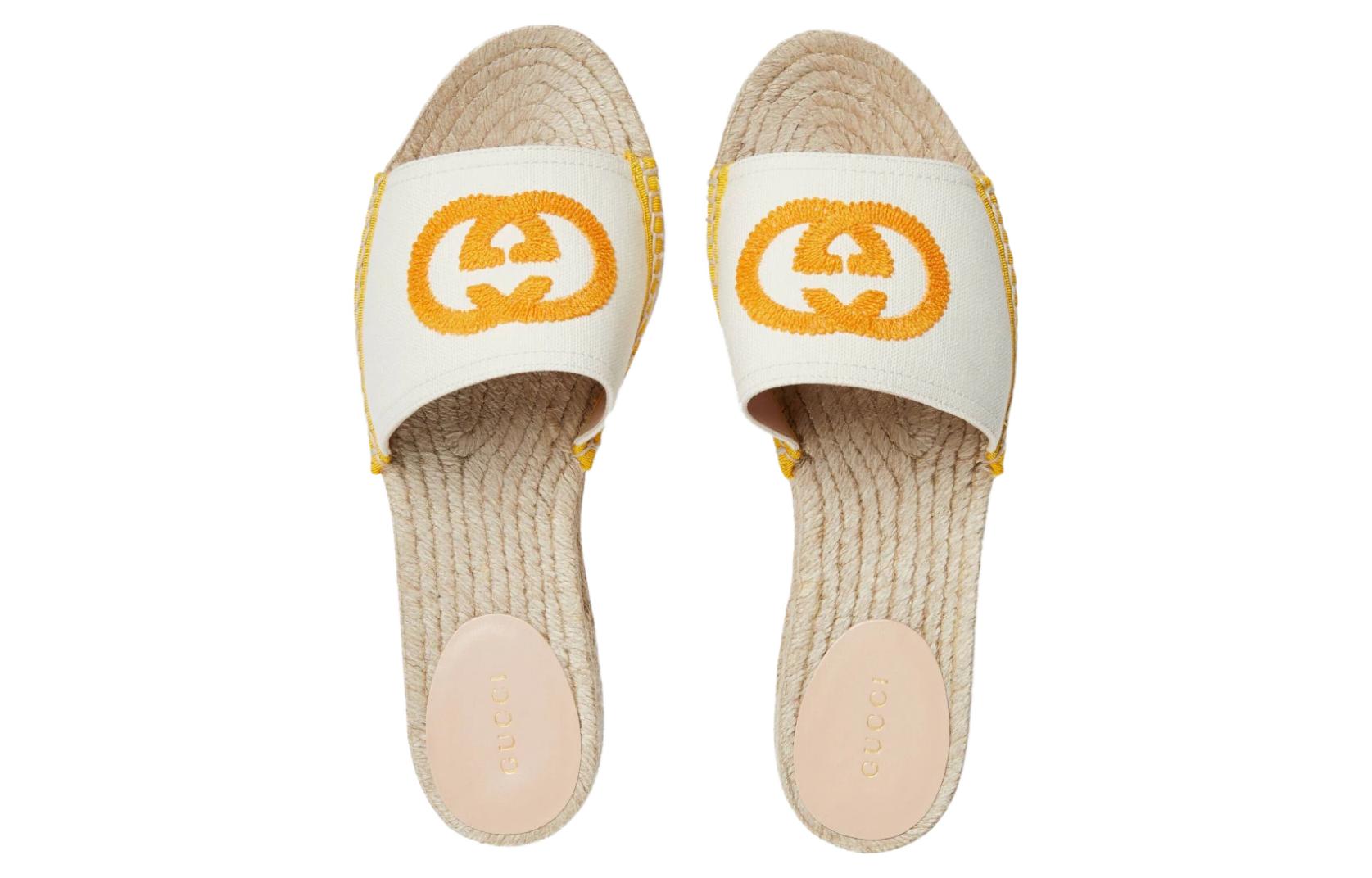 Lookbook (W) Gucci GG Geborduurde Canvas Espadrille Slide ''Wit'' 725832-KIFD0-9174