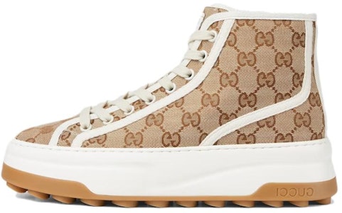 GUCCI古馳 帆布 高筒繫帶 時尚板鞋 女款 棕白 Buy GUCCI古馳 帆布 高筒繫帶 時尚板鞋 女款 棕白