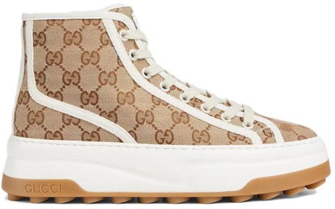 GUCCI古馳 帆布 高筒繫帶 時尚板鞋 女款 棕白 Order GUCCI古馳 帆布 高筒繫帶 時尚板鞋 女款 棕白