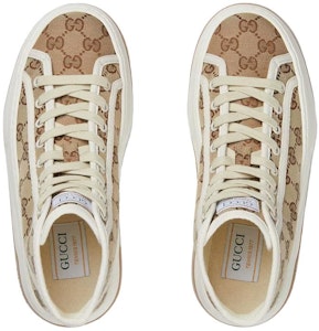GUCCI古馳 帆布 高筒繫帶 時尚板鞋 女款 棕白 Shop GUCCI古馳 帆布 高筒繫帶 時尚板鞋 女款 棕白