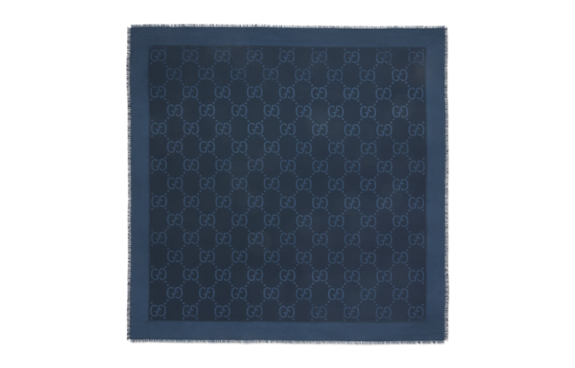 (Women) GUCCI GG Jacquard Fringe Shawl for Women in Deep Blue. 6636713GC434068