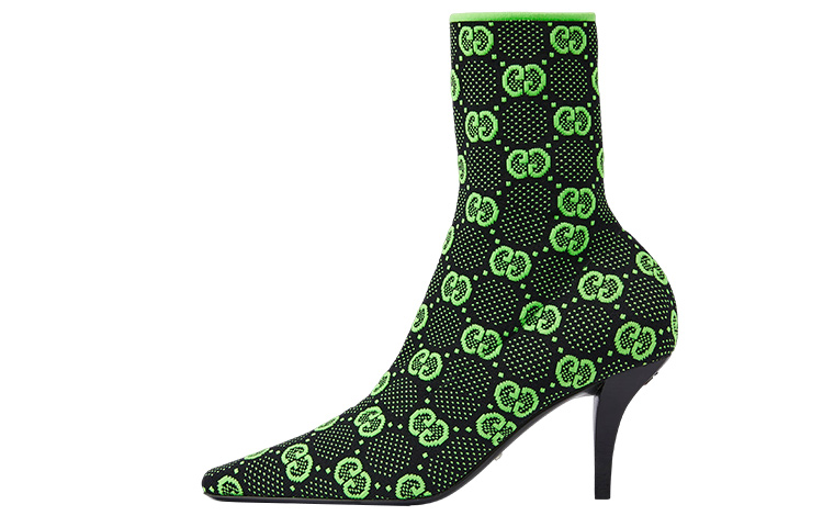 (W) Gucci GG 75mm Knit Ankle Boots Fluorescent Yellow Fabric 'Black'