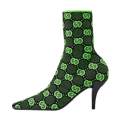 (W) Gucci GG 75mm Knit Ankle Boots Fluorescent Yellow Fabric 'Black'