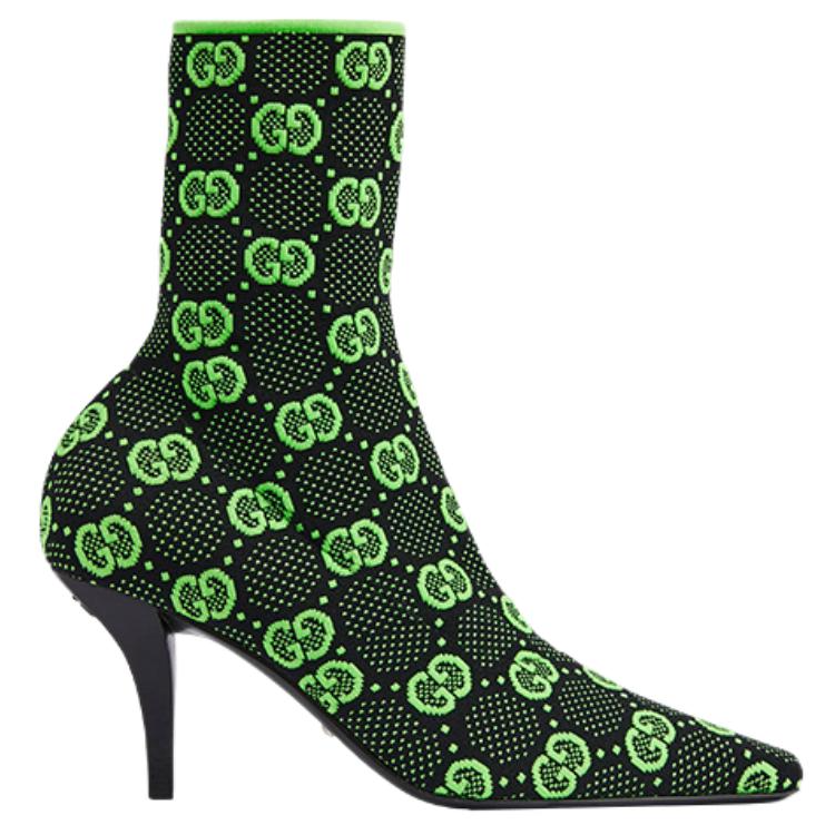 (W) Gucci GG 75mm Knit Ankle Boots Fluorescent Yellow Fabric 'Black' 圖 2