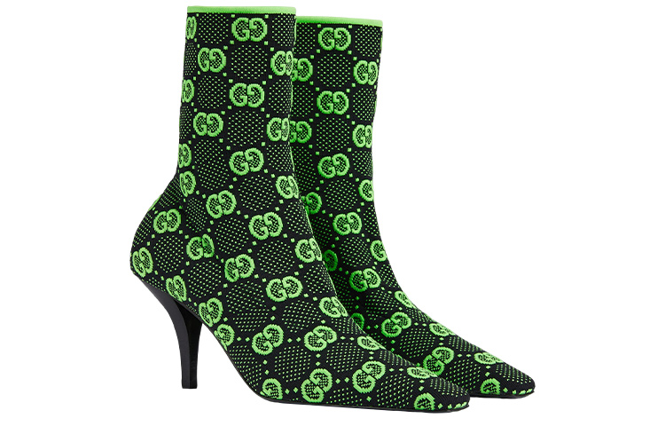 (W) Gucci GG 75mm Knit Ankle Boots Fluorescent Yellow Fabric 'Black' 圖 3