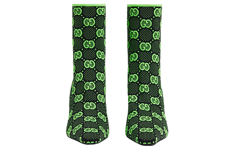 (W) Gucci GG 75mm Knit Ankle Boots Fluorescent Yellow Fabric 'Black' 圖 5