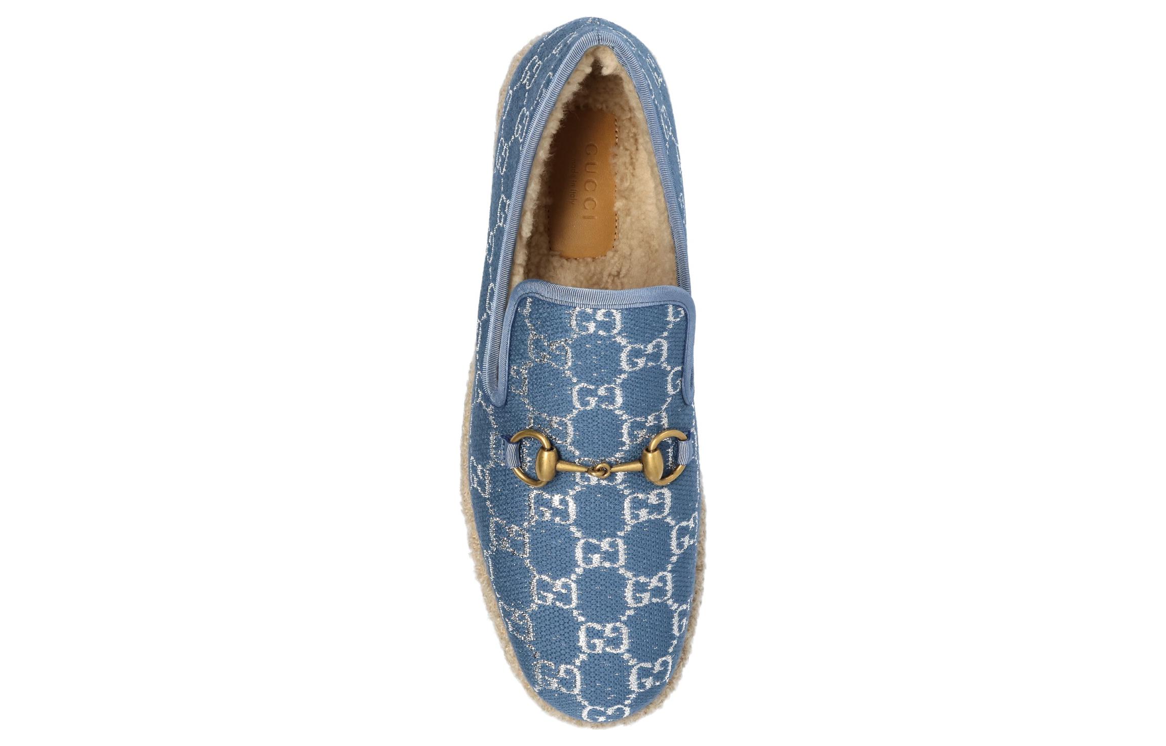 Shop GUCCI古馳 GG亮片布 馬銜扣 樂福鞋 女款 藍色