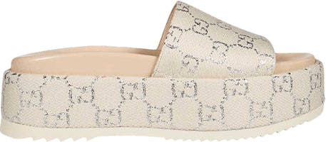 (Women) Gucci GG Lame Flatform Slide Sandal 'Beige' 623212-2C800-9077 (Women) Gucci GG Lame Flatform Slide Sandal 'Beige' 623212-2C800-9077