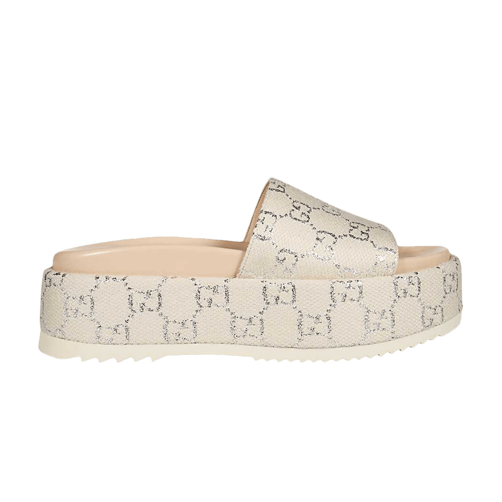 (Women) Gucci GG Lame Flatform Slide Sandal 'Beige' 623212-2C800-9077