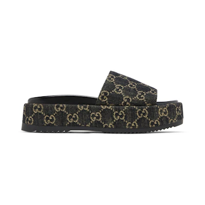 (W) Gucci GG Lame Platform Slide Sandal 'Black'