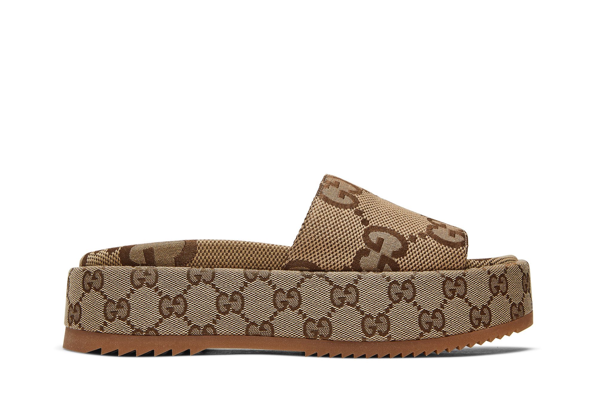 (Women) Gucci GG Lame Platform Slide Sandal 'Camel Monogram' 623212-UKO00-2580