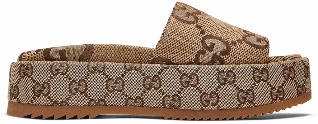 (Women) Gucci GG Lame Platform Slide Sandal 'Camel Monogram' 623212-UKO00-2580 Buy (Women) Gucci GG Lame Platform Slide Sandal 'Camel Monogram' 623212-UKO00-2580
