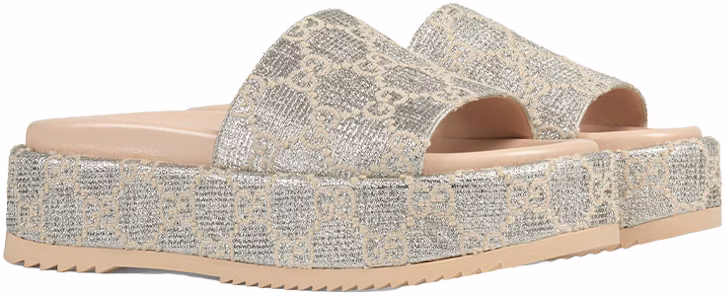 (W) グッチ GG ラメ スライドサンダル (シルバー) 623212-2AW00-1066 Order (W) グッチ GG ラメ スライドサンダル (シルバー) 623212-2AW00-1066