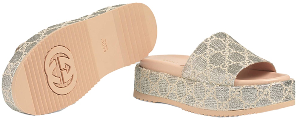 (Women) Gucci GG Lame Slide Sandal 'Silver' 623212-2AW00-1066 Purchase (Women) Gucci GG Lame Slide Sandal 'Silver' 623212-2AW00-1066