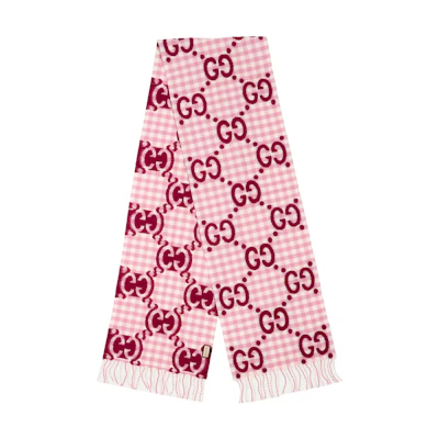 (Women) GUCCI GG Logo Tassel Knit Scarf for Women Pink 644365-3GA69-5878