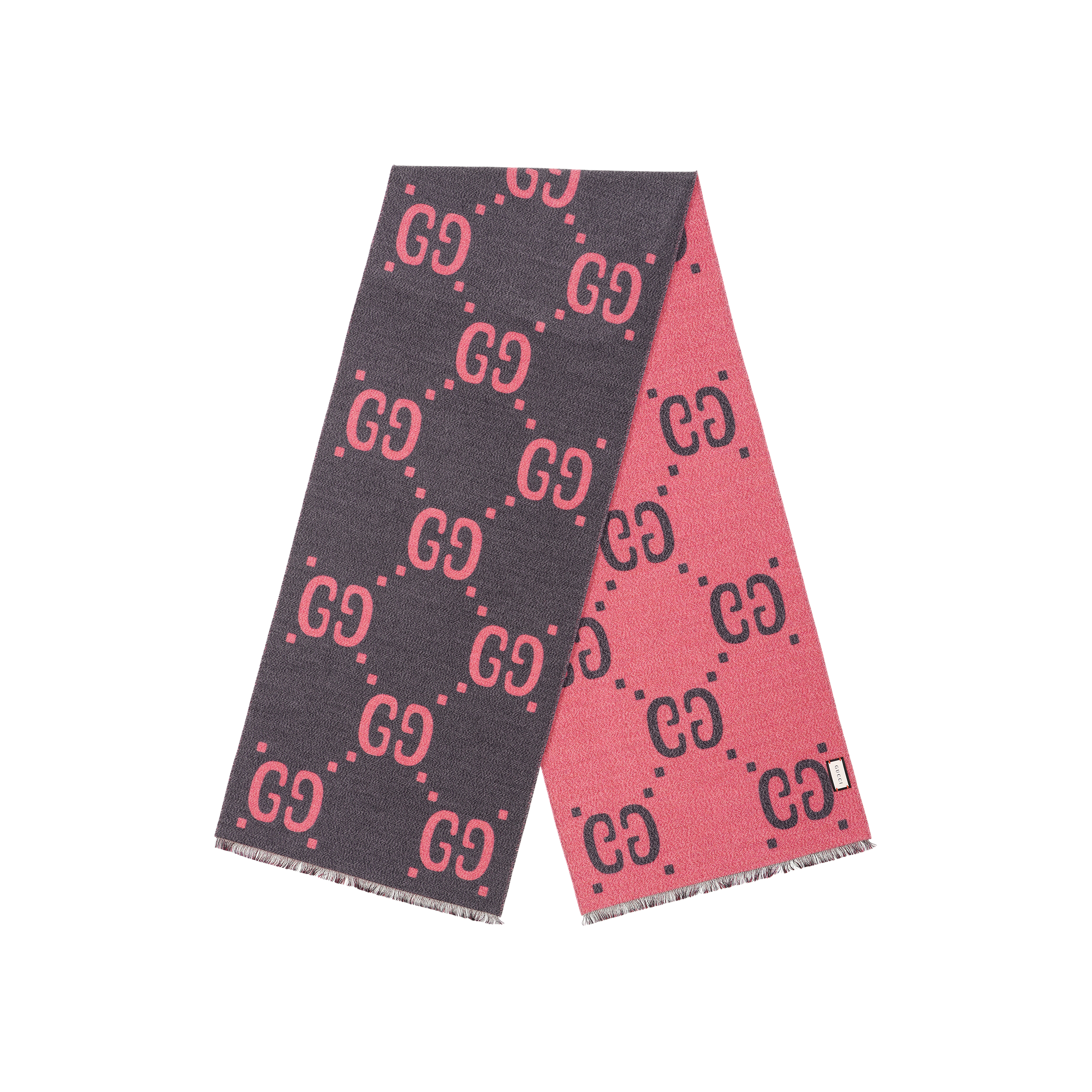 (Women) GUCCI GG Logo Wool Silk Scarf Light Gray/Pink Accessories 558007-3G636-1272 圖 2