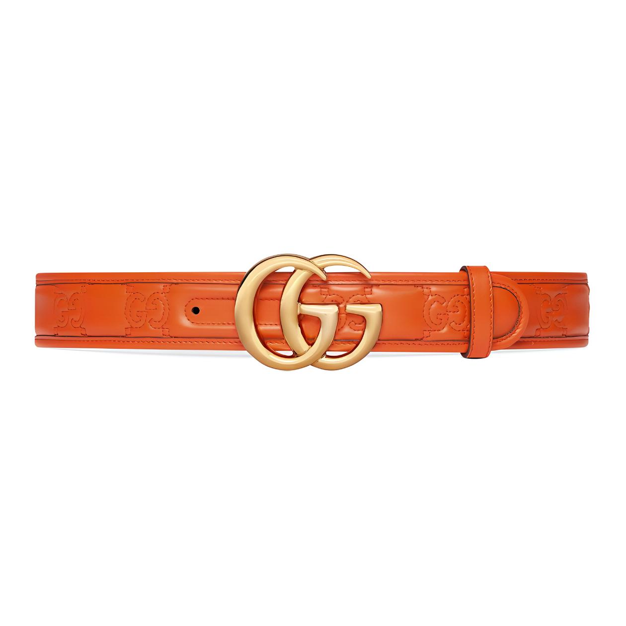 (Women) GUCCI GG Marmont  Leather Belt in Orange with Smooth Buckle. 400593UM8IG7519