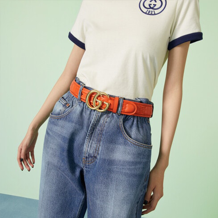 (Women) GUCCI GG Marmont  Leather Belt in Orange with Smooth Buckle. 400593UM8IG7519 圖 4