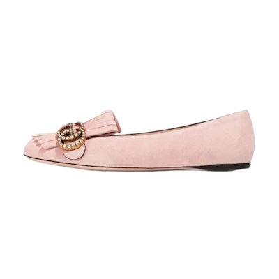 (W) Gucci GG Marmont Crystal Embellished Flats 'Pink'