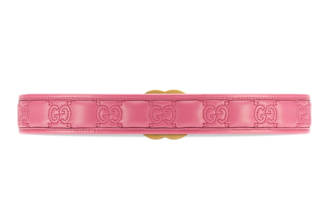 Lookbook (Women) GUCCI GG Marmont Matelassé Pink Leather Belt for Women, Double G Buckle, 4cm. 400593-UM8IG-6627