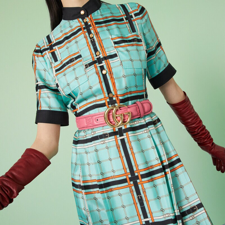 Shop (Women) GUCCI GG Marmont Matelassé Pink Leather Belt for Women, Double G Buckle, 4cm. 400593-UM8IG-6627