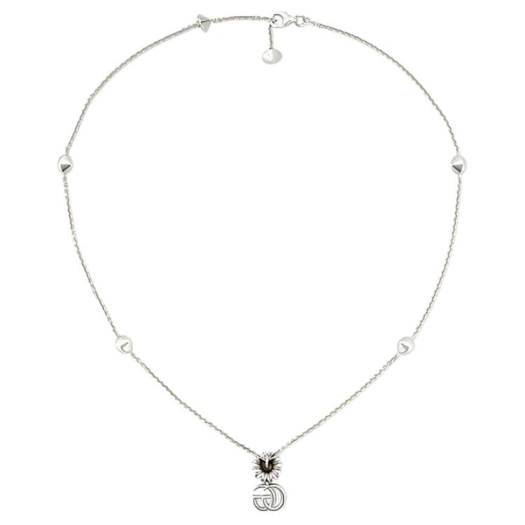 (Women) GUCCI GG Marmont Mother of Pearl Crystal 925 Silver Necklace  Silver. 773231JAAFQ8135
