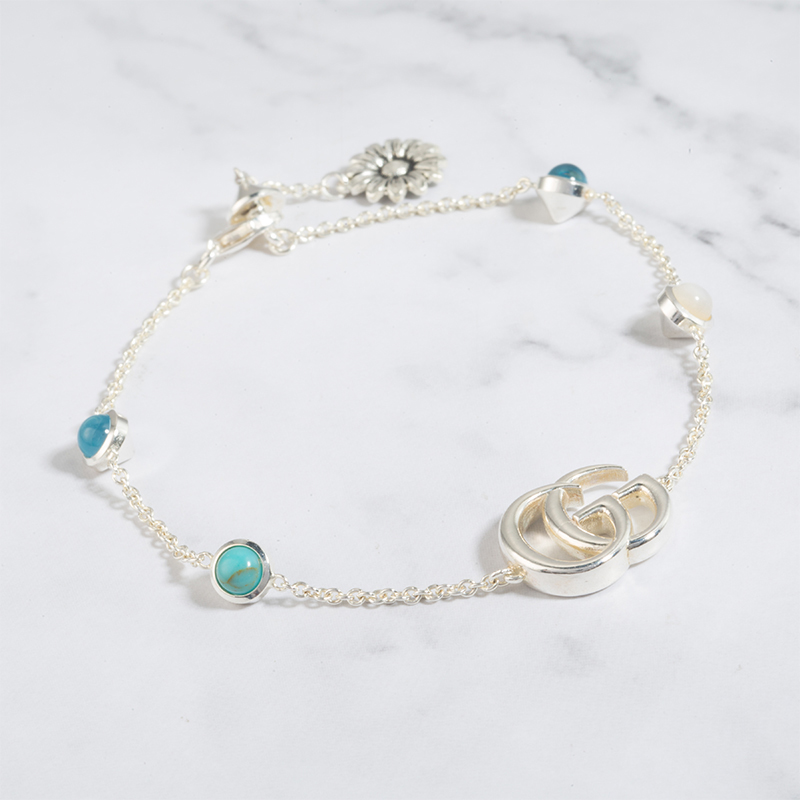 Shop (W) 구찌 GG 마몬트 실버 체인 팔찌 메탈릭 925 실버. YBA5273930010