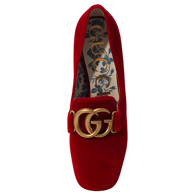Shop (W) Gucci GG Marmont Victoire Block Heel Pumps 'Red Velvet' Merah Beludru 526465-K4D00-6433
