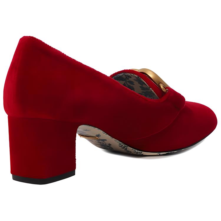 Purchase (W) Gucci GG Marmont Victoire Block Heel Pumps 'Red Velvet' Merah Beludru 526465-K4D00-6433