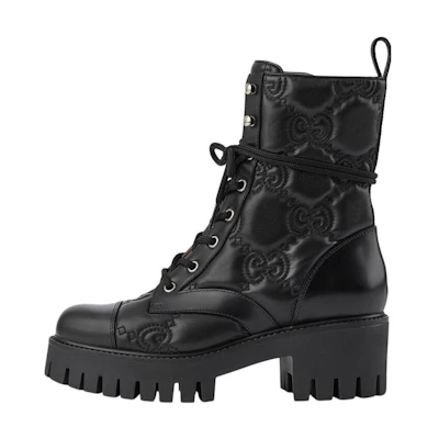 (W) Gucci GG Matelassé Lace Up Boot 'Black'