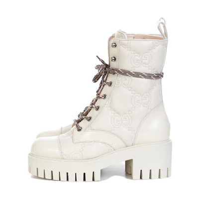 (W) Gucci GG Matelassé Lace Up Boot 'Off White'