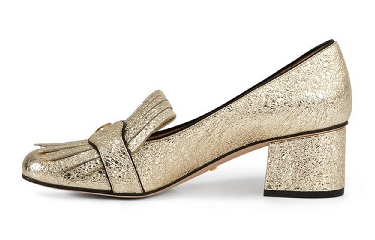 Buy (W) Gucci GG Metallic Rumbai sepatu hak tebal Ujung Lancip 'Emas' 408208-DKT00-7100