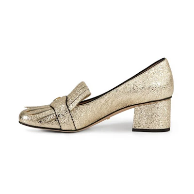(W) Gucci GG Metallic Fringe Pointed-Toe Block Heel 'Gold'