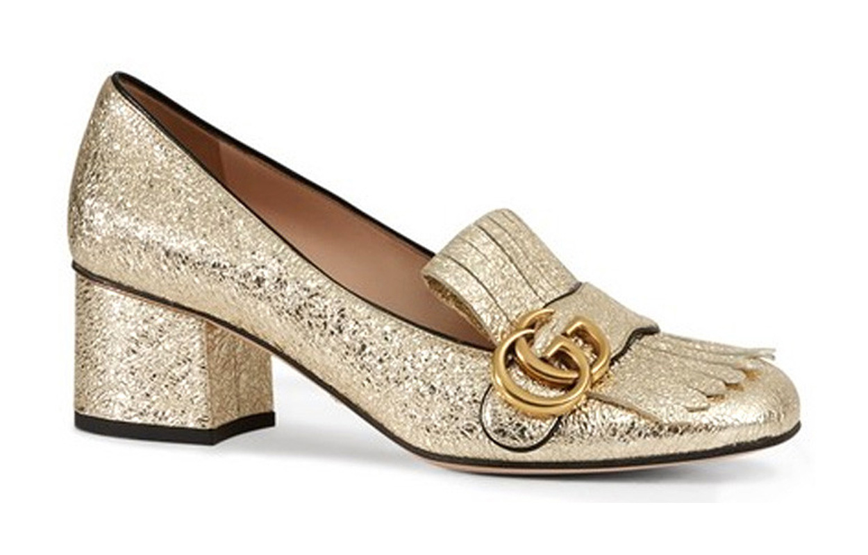 (W) Gucci GG Metallic Fringe Pointed-Toe Block Heel 'Gold' 圖 2