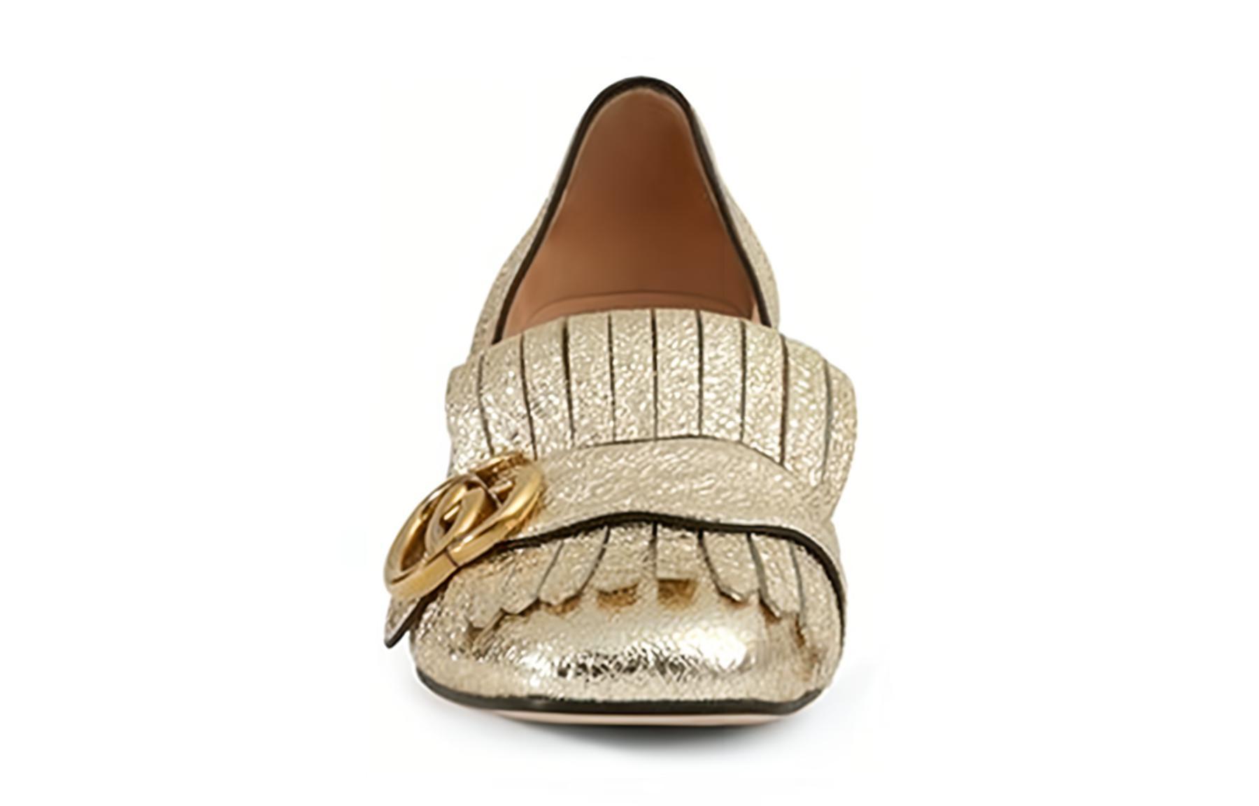 (W) Gucci GG Metallic Fringe Pointed-Toe Block Heel 'Gold' 圖 3
