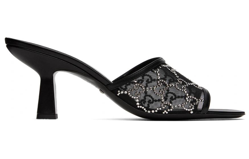 Order (W) 古驰 GG 中跟拖鞋 '黑色' 747245-F13B0-1000