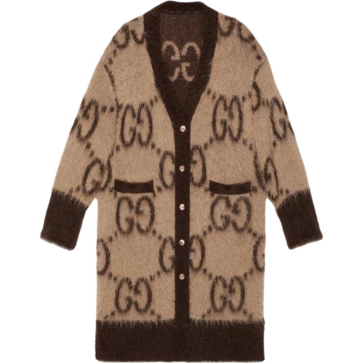 (Women) Gucci GG Mohair Wool Long Cardigan Brown 773782-XKBK2-9742