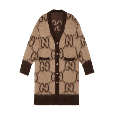 (Women) Gucci GG Mohair Wool Long Cardigan Brown 773782-XKBK2-9742