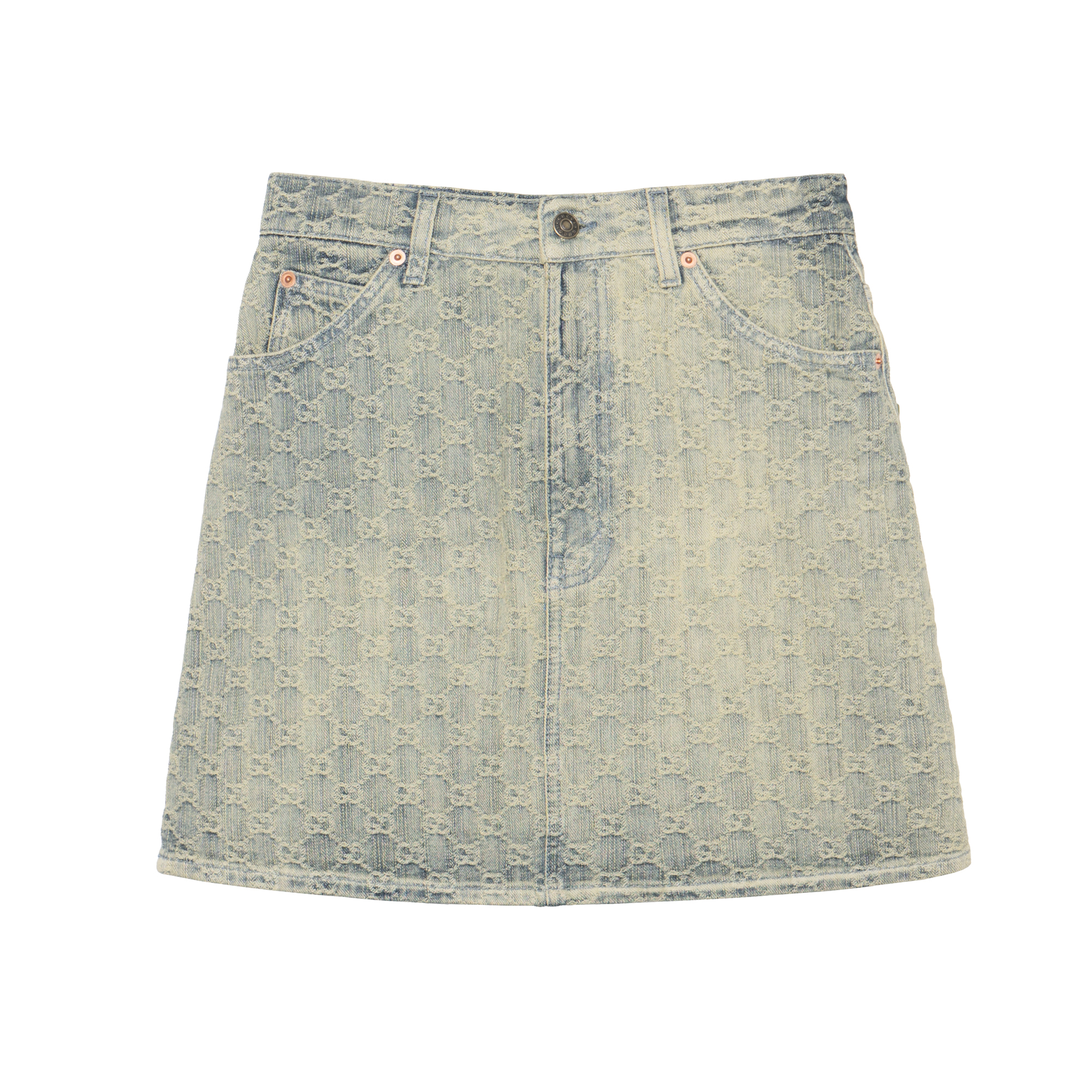 (Women) Gucci GG Monogram A-Line Denim Skirt Blue Black SS22 678789-XDBOK-4692