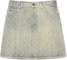 (Women) Gucci GG Monogram A-Line Denim Skirt Blue Black SS22 678789-XDBOK-4692 (Women) Gucci GG Monogram A-Line Denim Skirt Blue Black SS22 678789-XDBOK-4692